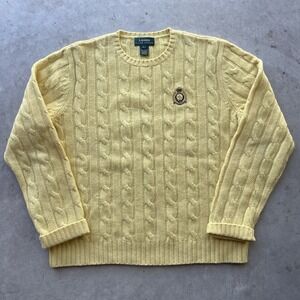 Lauren Ralph Lauren Lambswool Cable Knit Sweater Aran Coastal Yellow Crest L